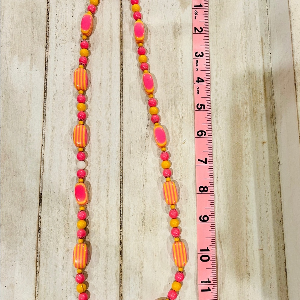 Vintage Vibrant Pink and Yellow Beaded Necklace